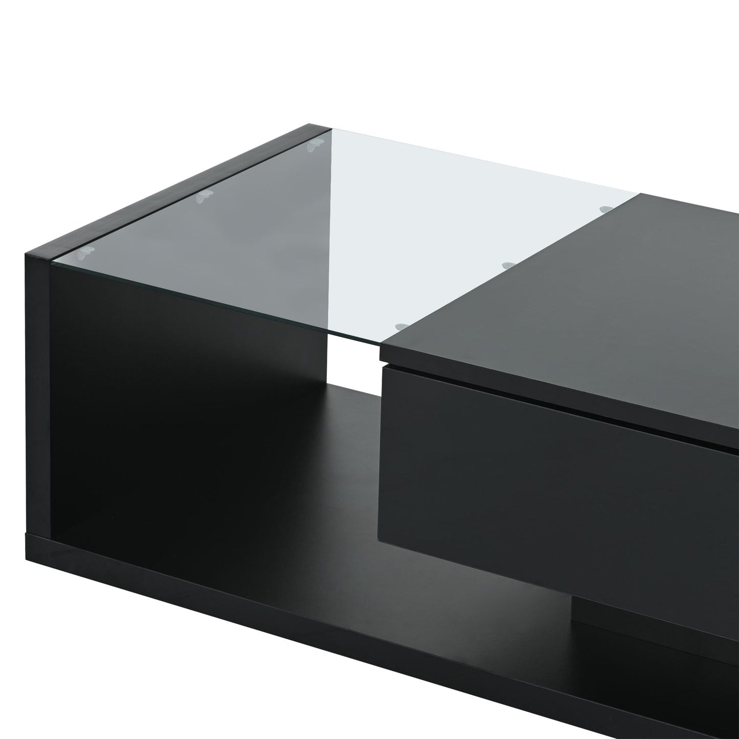 [VIDEO provided] ON-TREND Modern Coffee Table with Tempered Glass, Wooden Cocktail Table with High-gloss UV Surface, Modernist 2-Tier Rectangle Center Table for Living Room, Black New Era Fashion LLc
