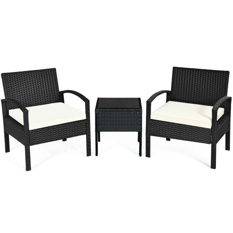 3 Pieces Outdoor Rattan Patio Conversation Set with Seat Cushions New Era Fashion LLc