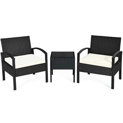 3 Pieces Outdoor Rattan Patio Conversation Set with Seat Cushions New Era Fashion LLc