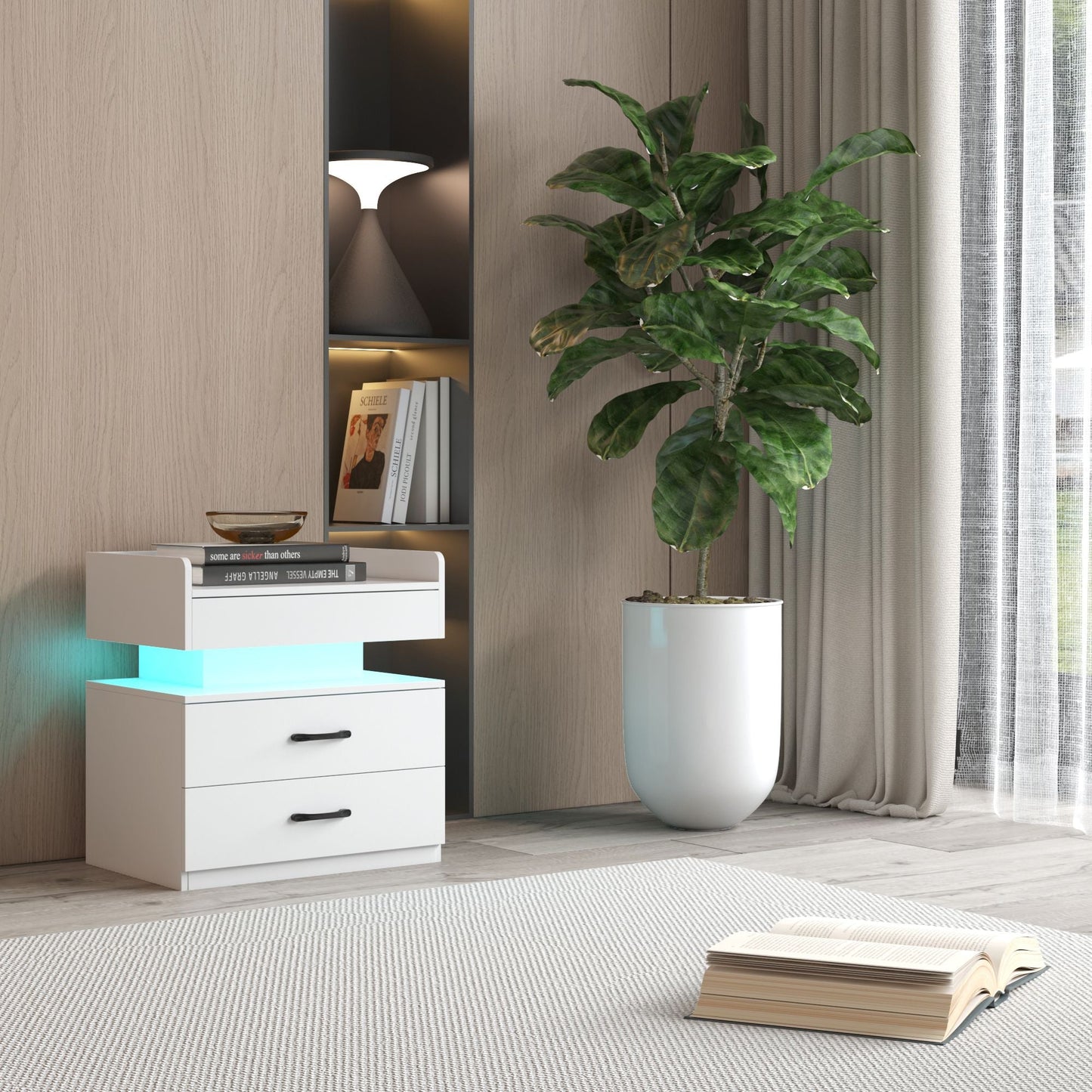 2 Set Nightstand with Adjustable LED Strip Light, 2-drawers, Large Storage Space, Suitable for Bedside Table, Coffee Table, Sofa Side Table or End Table for Study Desk New Era Fashion LLc