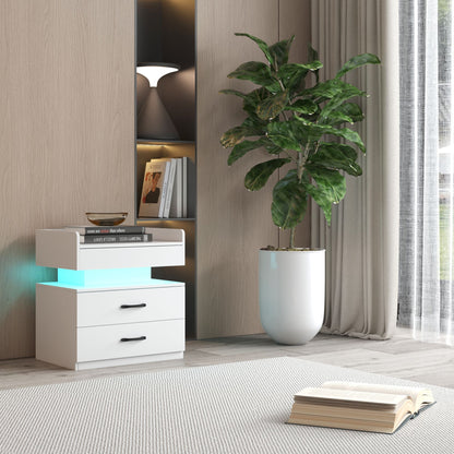 2 Set Nightstand with Adjustable LED Strip Light, 2-drawers, Large Storage Space, Suitable for Bedside Table, Coffee Table, Sofa Side Table or End Table for Study Desk New Era Fashion LLc