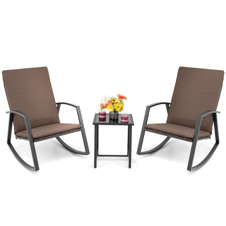 3 Pieces Patio Rattan Rocking Furniture Set New Era Fashion LLc