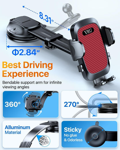 2026 Ultimate Car Phone Holder Mount Bendable & Adjustable Aluminum Arm Cell Phone Holder for Car Dashboard Windshield Phone Stand for iPhone 17 16 15 14 Pro Max Samsung Pickup Truck New Era Fashion LLc