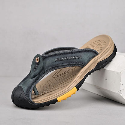 Summer men's new first layer cowhide flip-flops fashion all comfortable men's slippers beach shoes New Era Fashion LLc