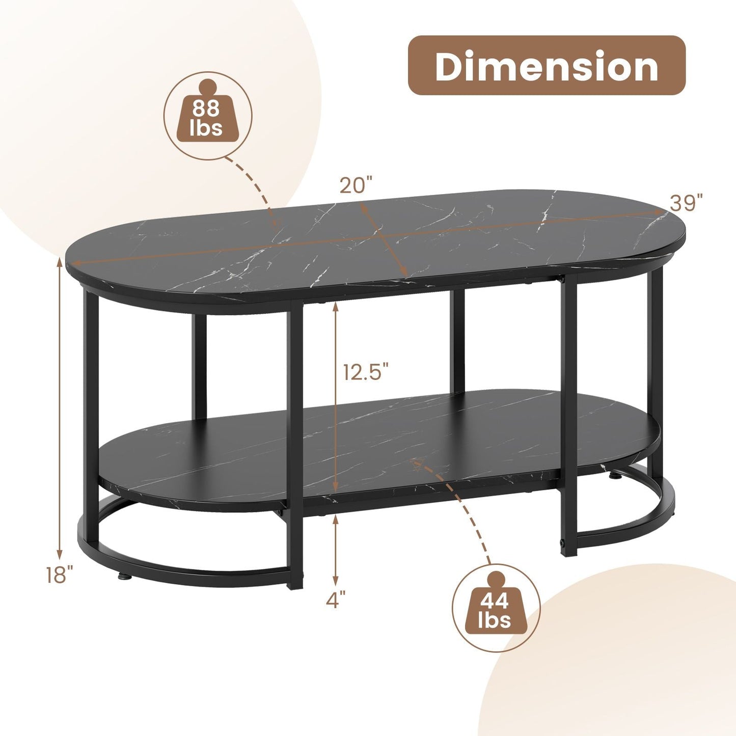Marble Coffee Table with Open Storage Shelf New Era Fashion LLc