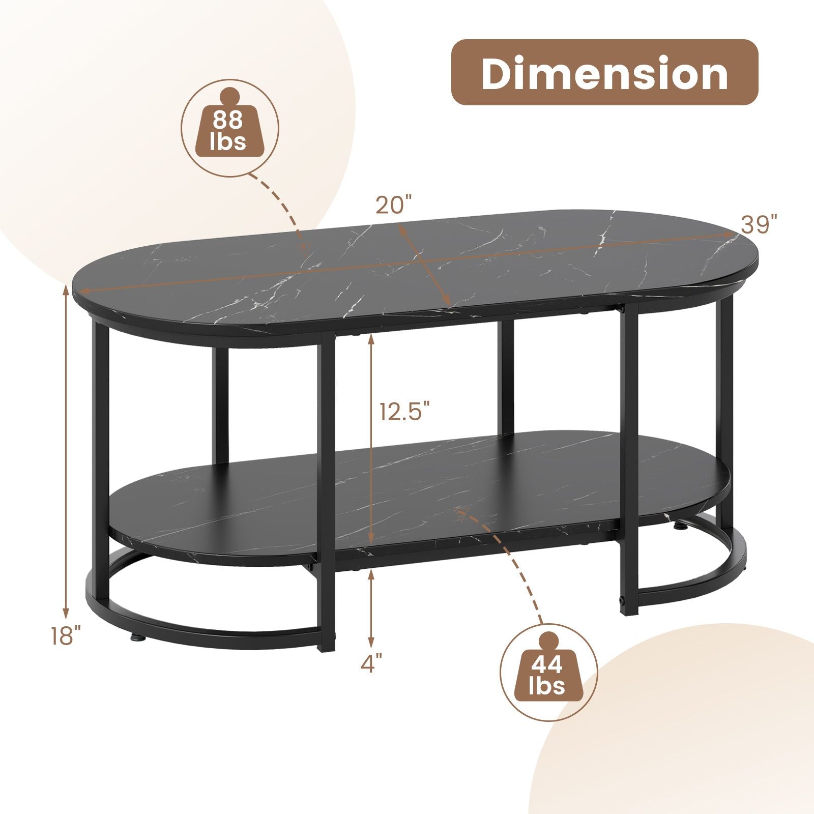 Marble Coffee Table with Open Storage Shelf New Era Fashion LLc