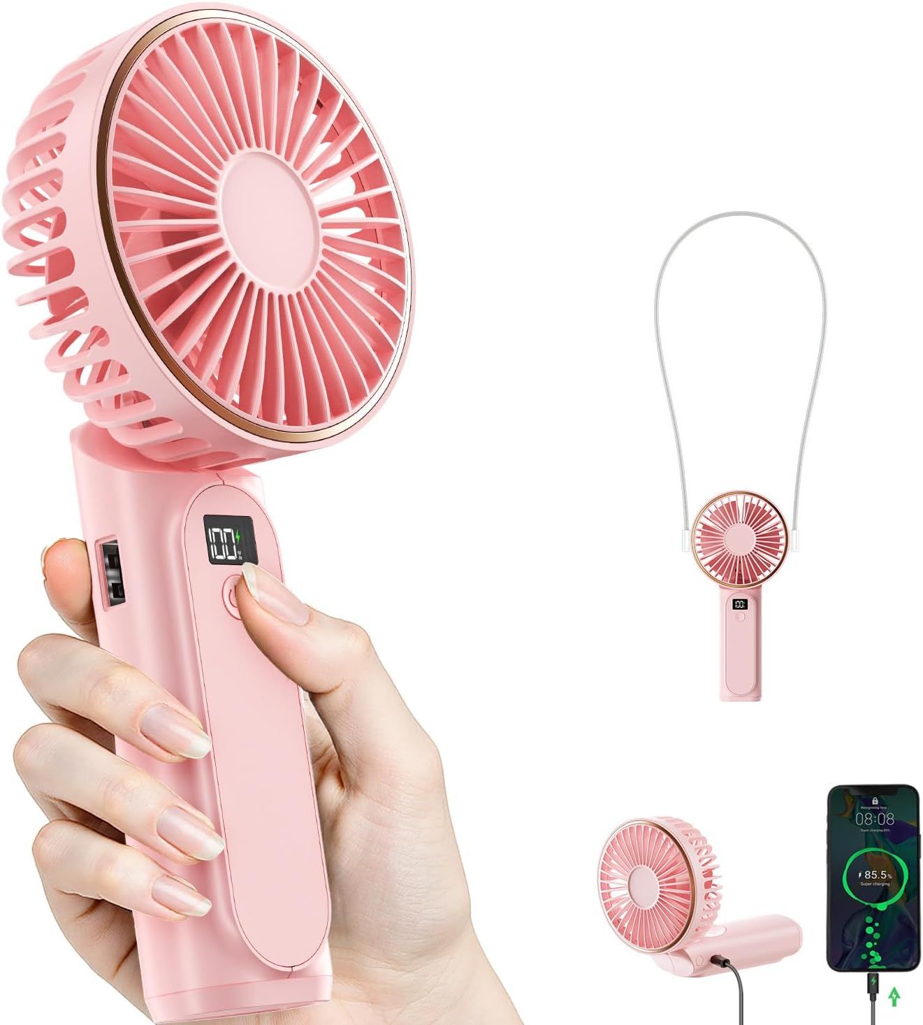 Portable Handheld Fan, Portable Fan Rechargeable, 4000mAh, 180° Adjustable, 6 Speed Wind, Display Electricity in Real Time, USB Rechargeable Foldable F an, Quiet Personal Fan as Power Bank New Era Fashion LLc