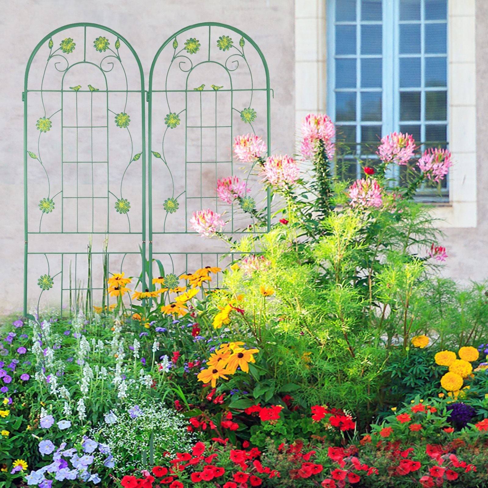 2 Pack 71" x 19.7" Metal Garden Trellis Rustproof Trellis for Climbing Plants Outdoor Flower Support Wrought Iron Ivy Vine Cucumbers Decorative(Green) New Era Fashion LLc