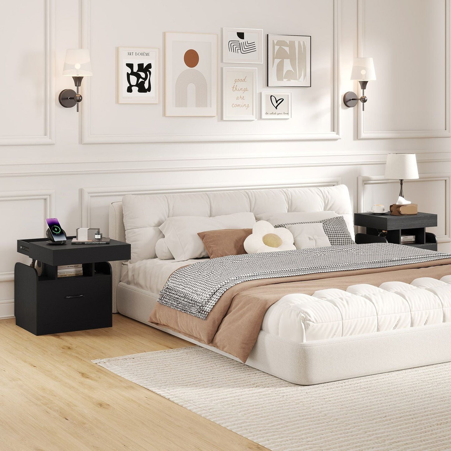 Nightstand with Charging Station Modern Bedside Table for Living Room Bedroom Office New Era Fashion LLc