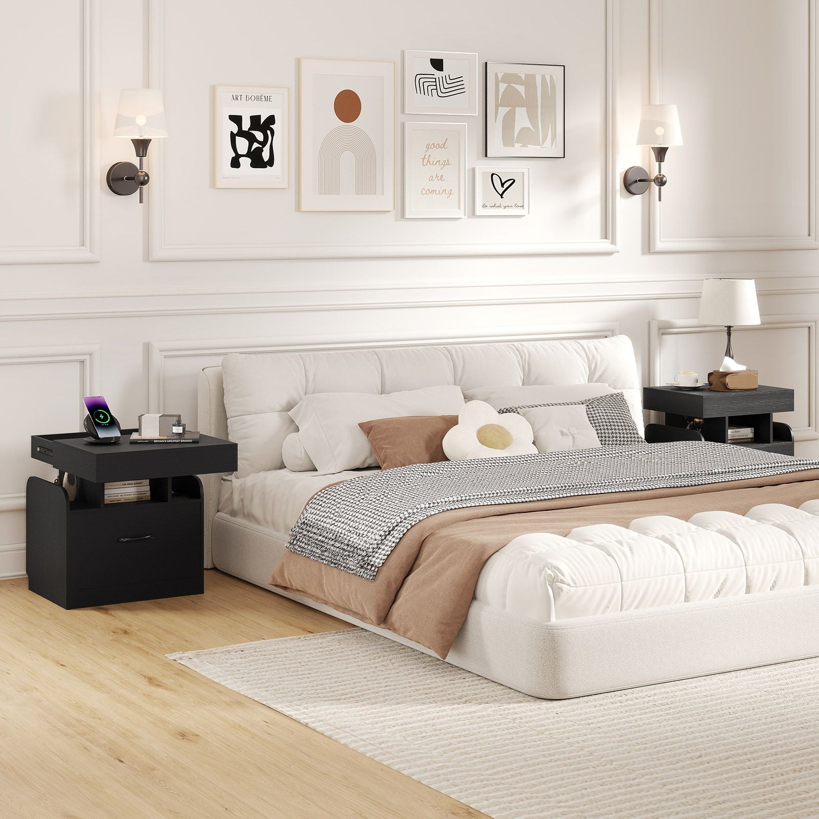 Nightstand with Charging Station Modern Bedside Table for Living Room Bedroom Office New Era Fashion LLc