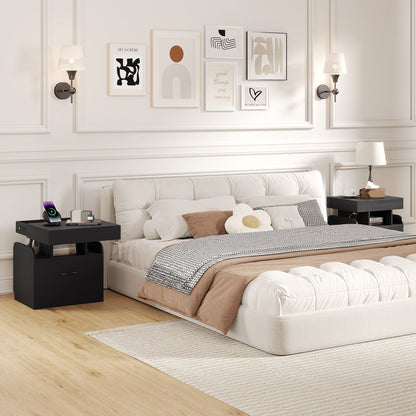Nightstand with Charging Station Modern Bedside Table for Living Room Bedroom Office New Era Fashion LLc