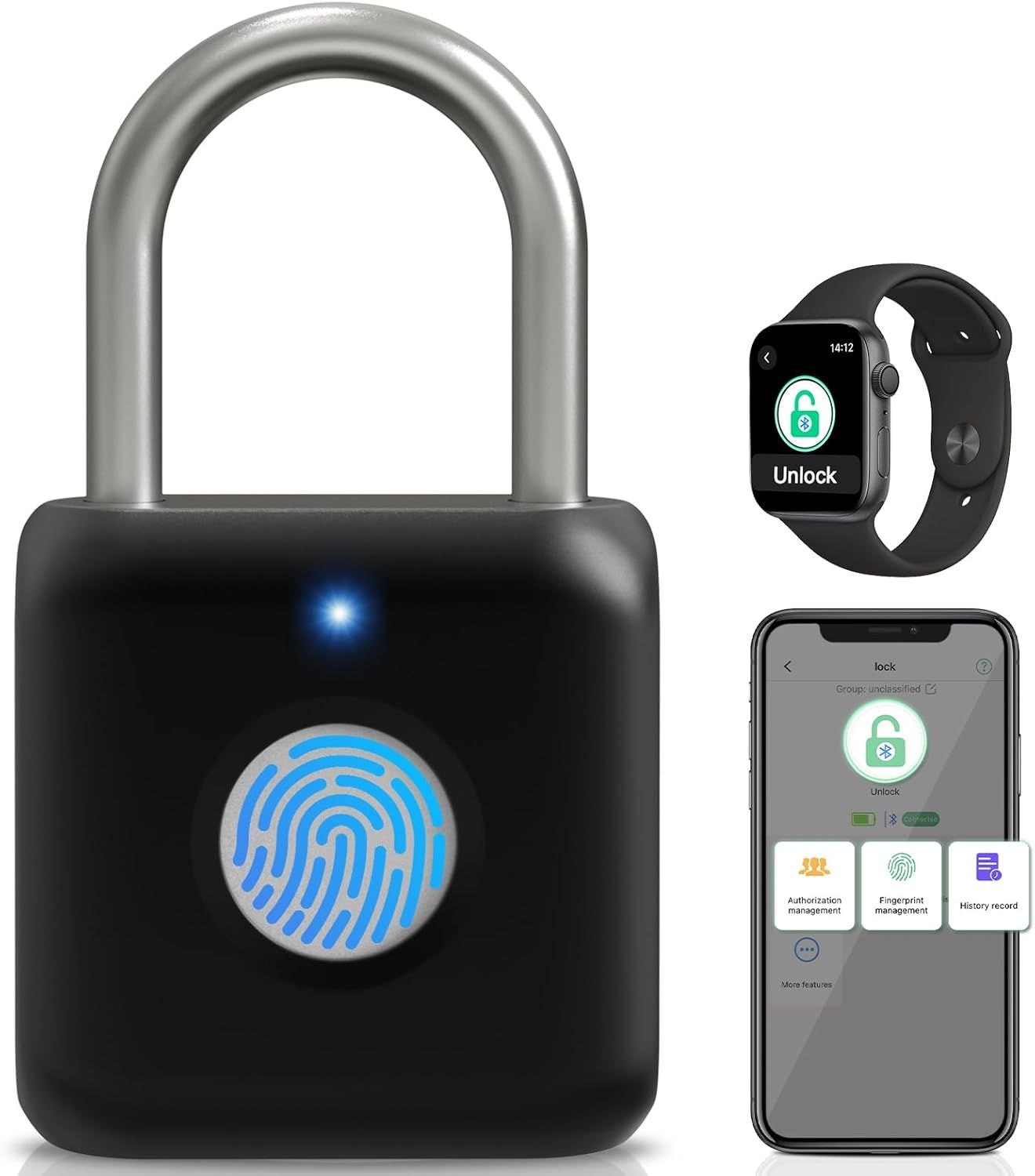 Fingerprint Padlock, Pothunder Smart Padlock, Locker Lock, Fingerprint Lock with APP Unlock, USB Rechargeable, Suitable for Gym Locker, Door New Era Fashion LLc