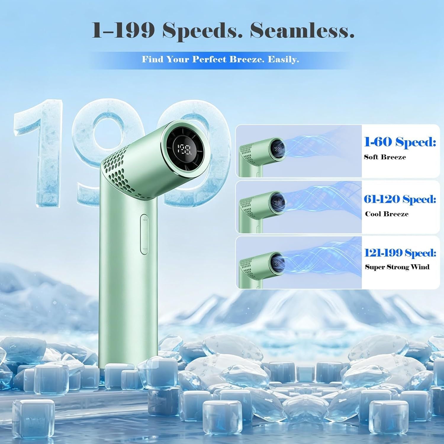 Portable Handheld Turbo Fan,3 IN 1 Rechargeable Mini Fans,Up to 12 Working Hours,1-199 Speed,Digital Display,for Outdoor,Travel,Beach,Office,2026 Summer Gifts for Women & Men New Era Fashion LLc