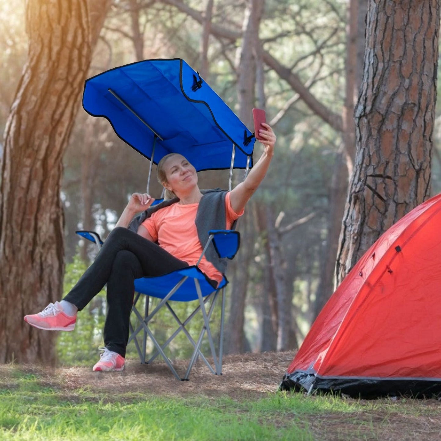 Foldable Beach Canopy Chair Sun Protection Camping Lawn Canopy Chair 330LBS Load Folding Seat New Era Fashion LLc