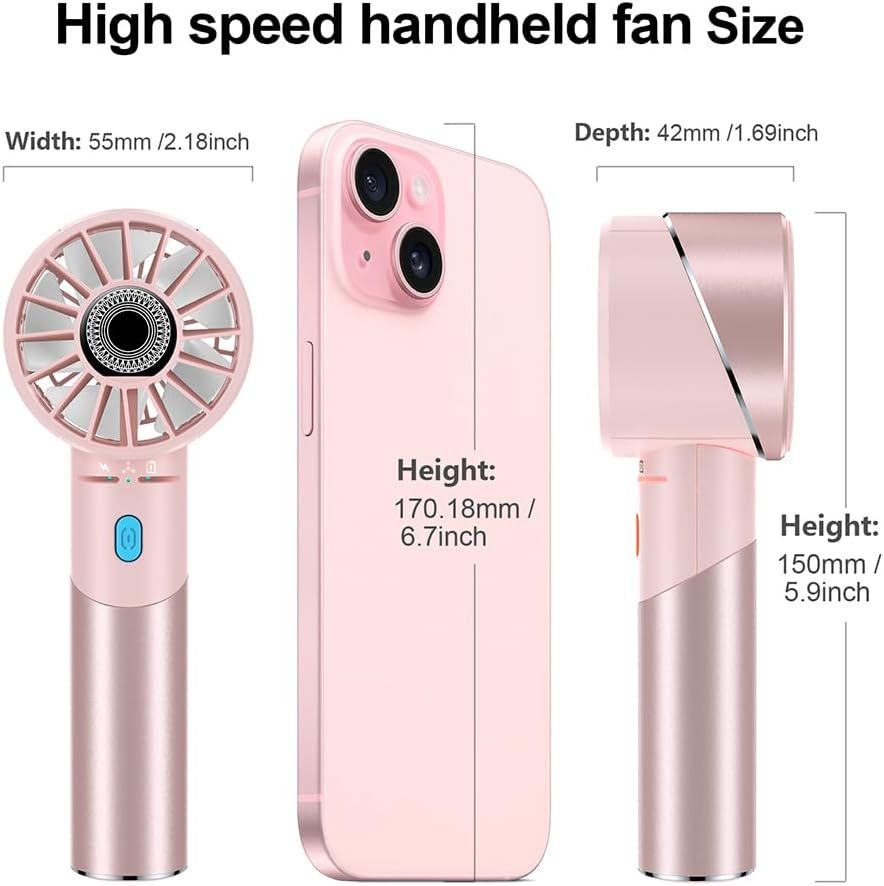 Handheld Fan, Mini Small Portable Turbo Fan, Rechargeable with 4 High Speeds Personal Fans, Max 16H Runtime, For Travel, Office, Outdoor - New Era Fashion LLc