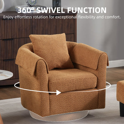 Swivel Accent Chair with Ottoman Set, Modern Chenille Barrel Armchair with Removable Back Pillow & 2 Armrest Covers for Living Room, Bedroom, Office, Yellow New Era Fashion LLc