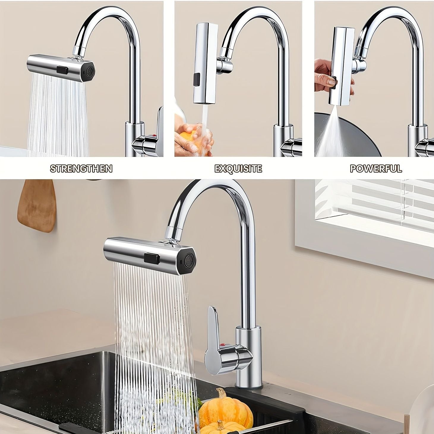 3 in 1 Large-Scale 360° Waterfall Kitchen Faucet - Touch-Controlled, Swivel Spout, Extender for Kitchen Sink, Vegetable and Fruit Washing - Zinc Alloy Construction, Chrome Finish, Contemporary Style New Era Fashion LLc