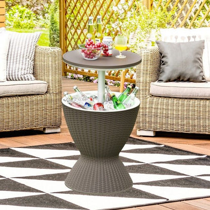 3 in 1 8 Gallon Patio Rattan Cooler Bar Table with Adjust Ice Bucket New Era Fashion LLc