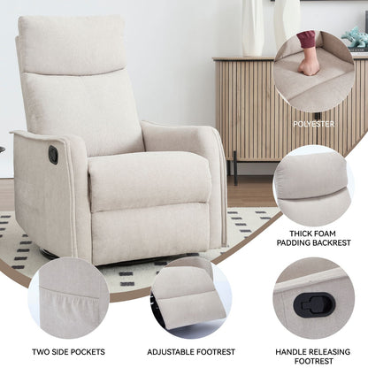Heat Massage Manual Recliner Chair with Rocker and Swivel in Fabric for Living Room, Beige New Era Fashion LLc