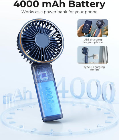 Portable Handheld Fan, Portable Fan Rechargeable, 4000mAh, 180° Adjustable, 6 Speed Wind, Display Electricity in Real Time, USB Rechargeable Foldable F an, Quiet Personal Fan as Power Bank New Era Fashion LLc