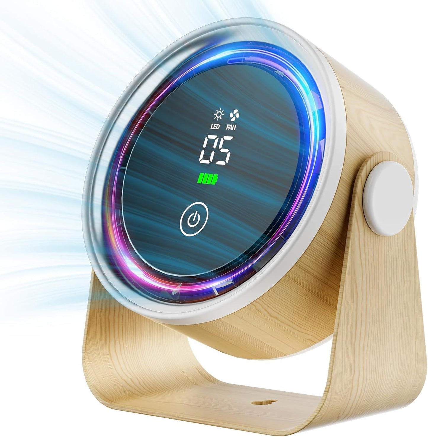 Small Desk Fan 5000mAh Rechargeable Battery Powered -Retro Low Noise Quiet Portable Gentle Blowing with LED Night Light Office Bedroom Table Top Wall Hanging Kitchen Camping Dorm 5-Speed 360° Rotation New Era Fashion LLc
