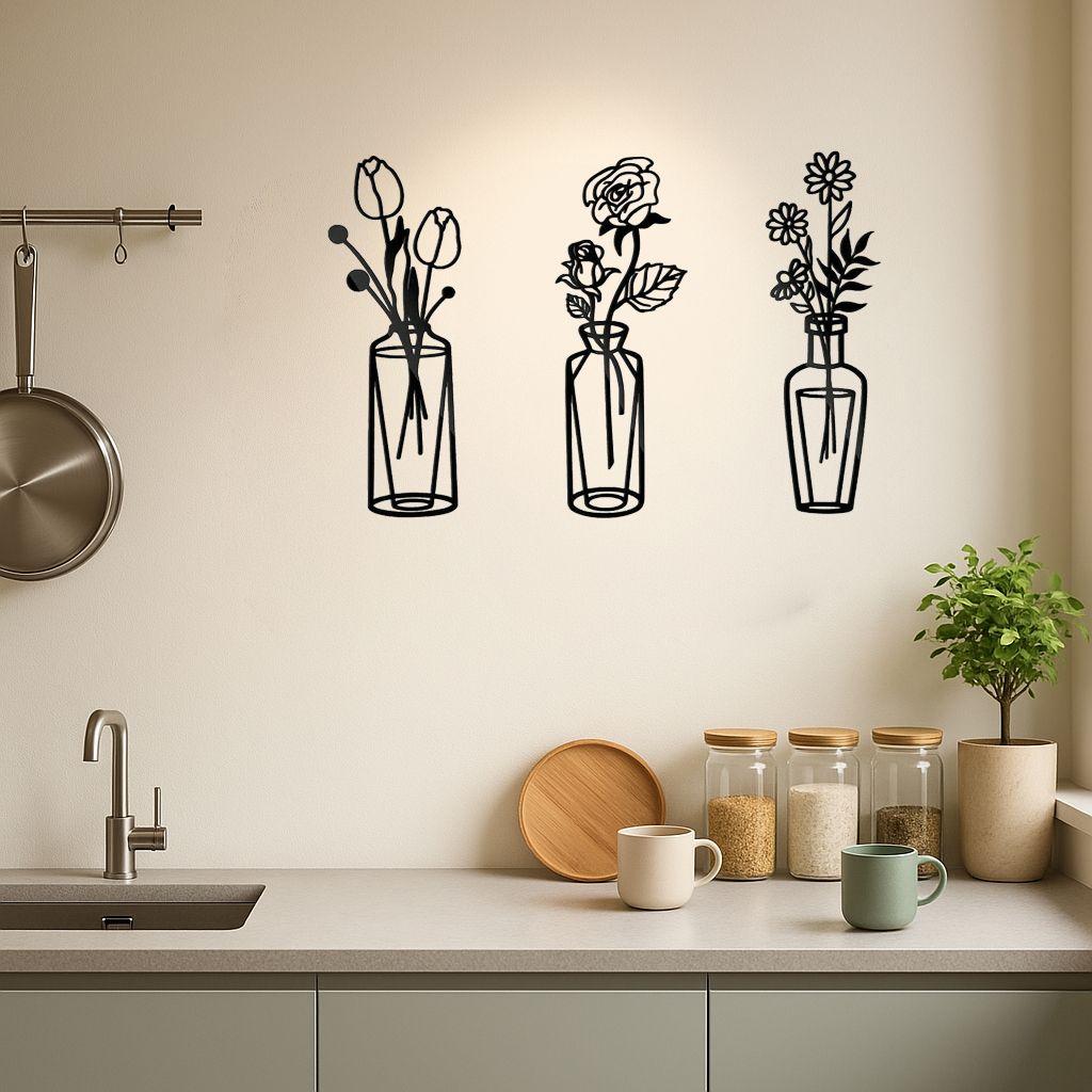 CIFbuy™ Metal Flower Wall Decorations Set of 3 Simple Iron Vase-Inspired Wall Art Ideal for Kitchens Bathrooms Living Rooms Bedrooms Studies Doors Por(TikTok/temu self-pickup orders) New Era Fashion LLc