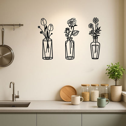 CIFbuy™ Metal Flower Wall Decorations Set of 3 Simple Iron Vase-Inspired Wall Art Ideal for Kitchens Bathrooms Living Rooms Bedrooms Studies Doors Por(TikTok/temu self-pickup orders) New Era Fashion LLc