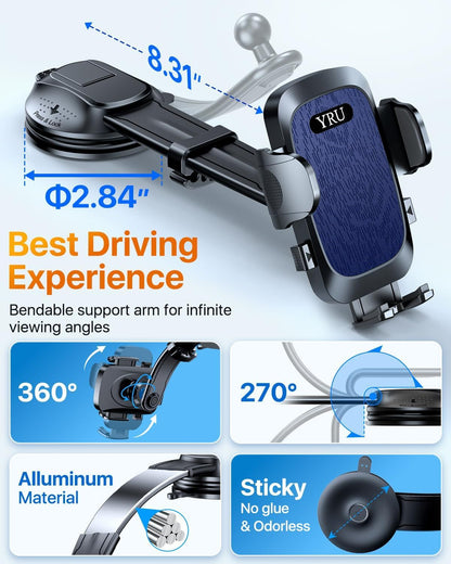 2026 Ultimate Car Phone Holder Mount Bendable & Adjustable Aluminum Arm Cell Phone Holder for Car Dashboard Windshield Phone Stand for iPhone 17 16 15 14 Pro Max Samsung Pickup Truck New Era Fashion LLc