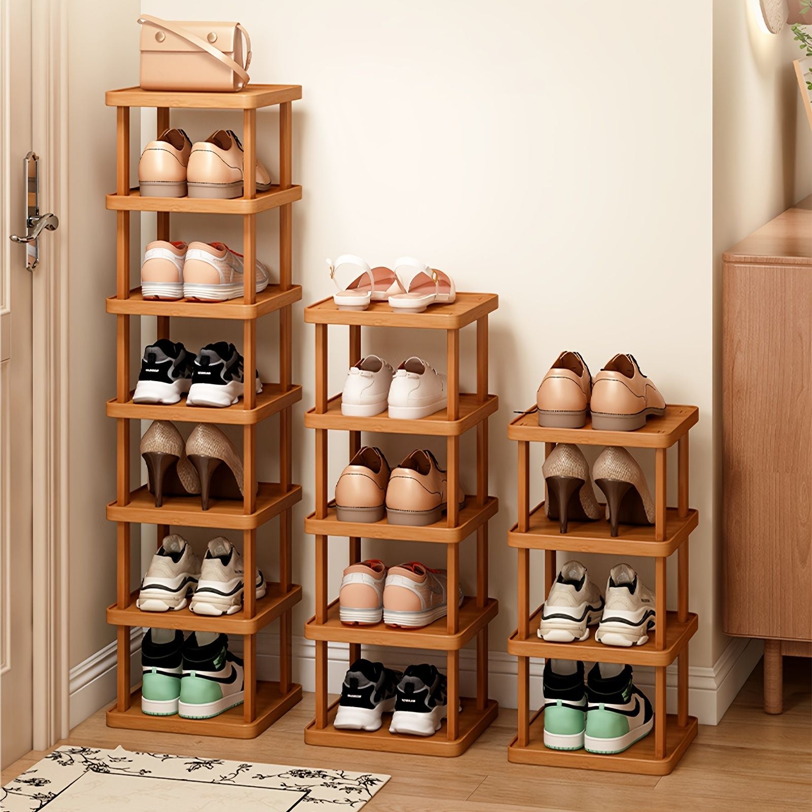 Versatile Bamboo Expandable Folding Storage Rack - 3/6/9 Layer Organizer for Any Room, No Assembly Needed! New Era Fashion LLc