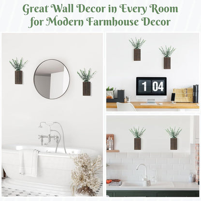 2 Pack Wood Wall Planter Vase with Artificial Eucalyptus Farmhouse Wall Hanging Decor Pocket Planter for Indoor Fake Plants Greenery, Living Room Bedroom Kitchen Home Office Decoration New Era Fashion LLc