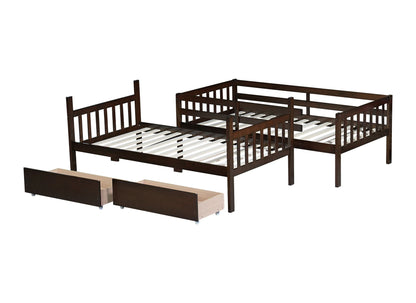 Twin Over Twin Rubber Wood Bunk Bed with 2 Drawers, Convertible into 2 Twin Beds, Twin Size Bunk Bed with Ladder and Safety Guardrails New Era Fashion LLc