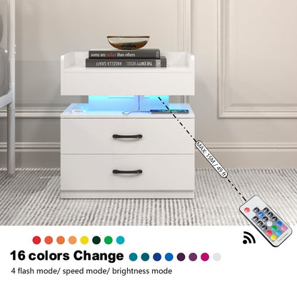 2 Set Nightstand with Adjustable LED Strip Light, 2-drawers, Large Storage Space, Suitable for Bedside Table, Coffee Table, Sofa Side Table or End Table for Study Desk New Era Fashion LLc