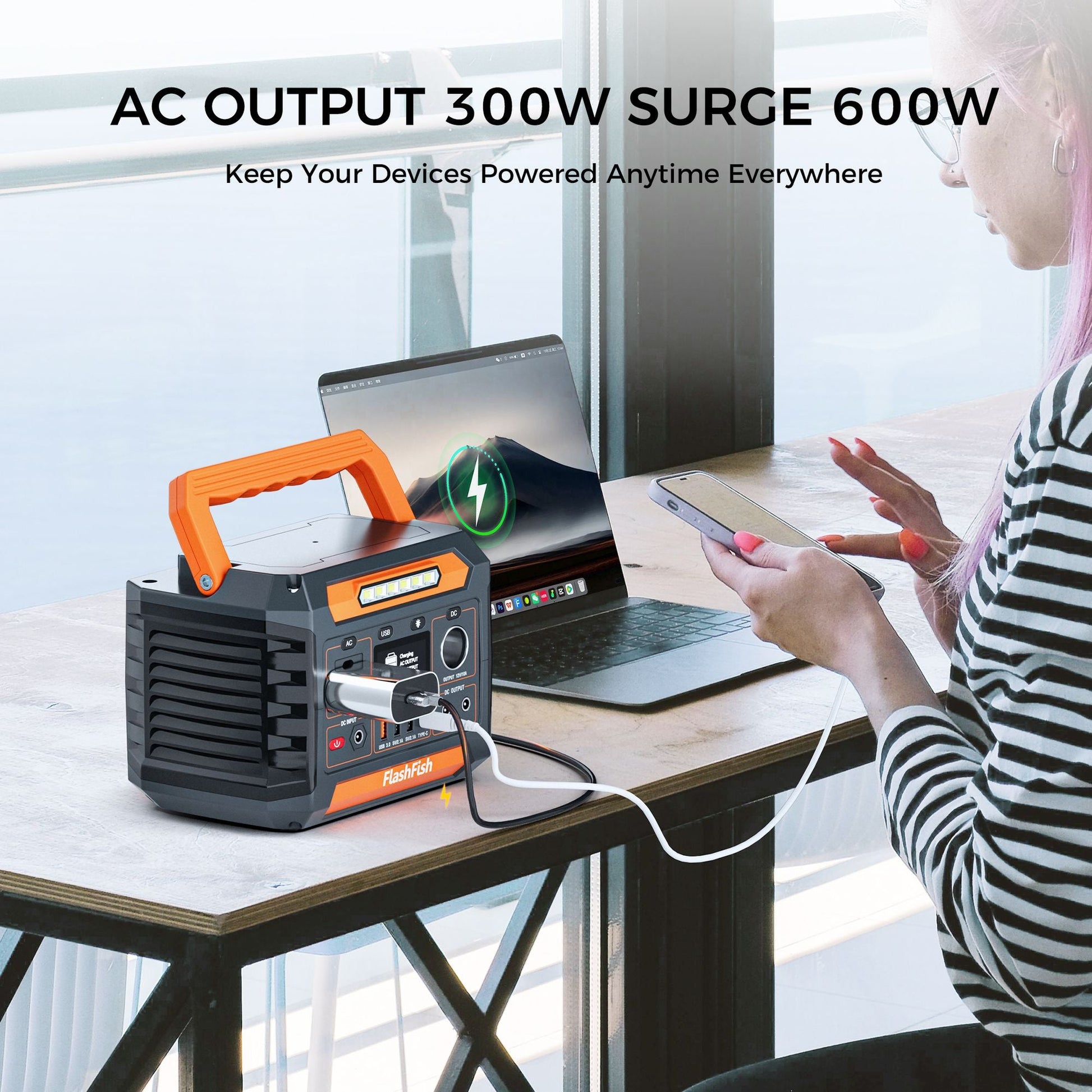 300W Portable Power Station, 230.88Wh /62400mAh Solar Generator, Regulated DC Output Backup Battery with AC Outlet, LED Light Power Station for CPAP Camping New Era Fashion LLc