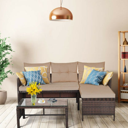 3 Pieces Outdoor Patio Corner Rattan Sofa Set New Era Fashion LLc