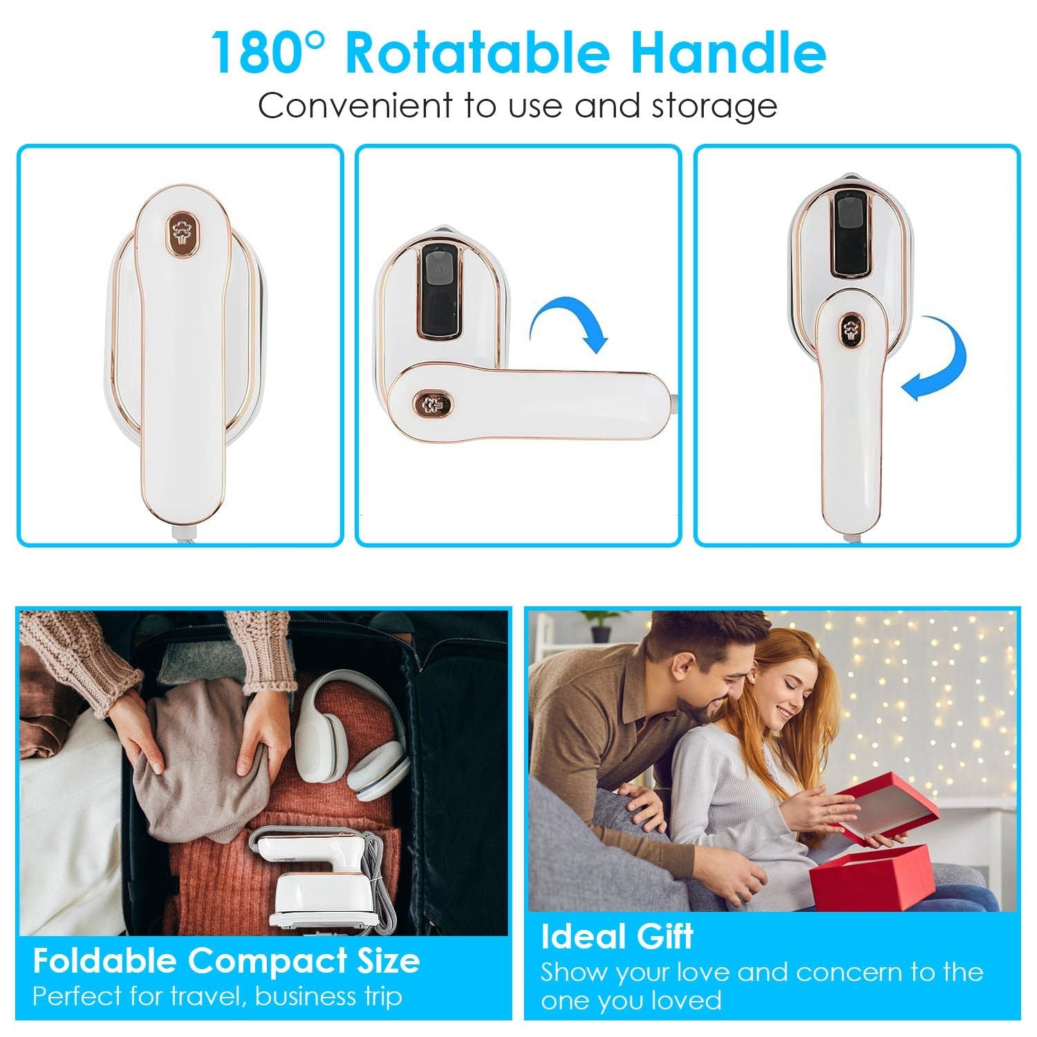 1000W Portable Handheld Steamer for Hang Flat Ironing Travel Garment Steamer with 180° Rotatable Handle 10S Fast Heating Clothing Wrinkles Remover for Home Office Travel New Era Fashion LLc