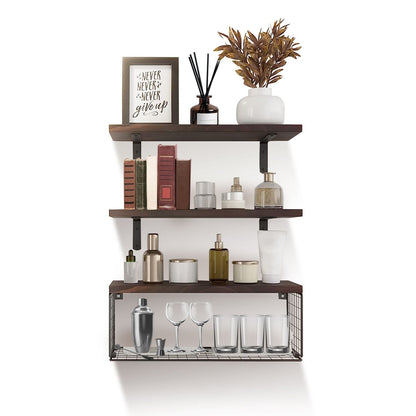 Rustic 2-in-1 Floating Shelves & Storage Basket - Durable Paulownia Wood, 66Lbs Capacity, Corrosion-Resistant Wall Decor New Era Fashion LLc