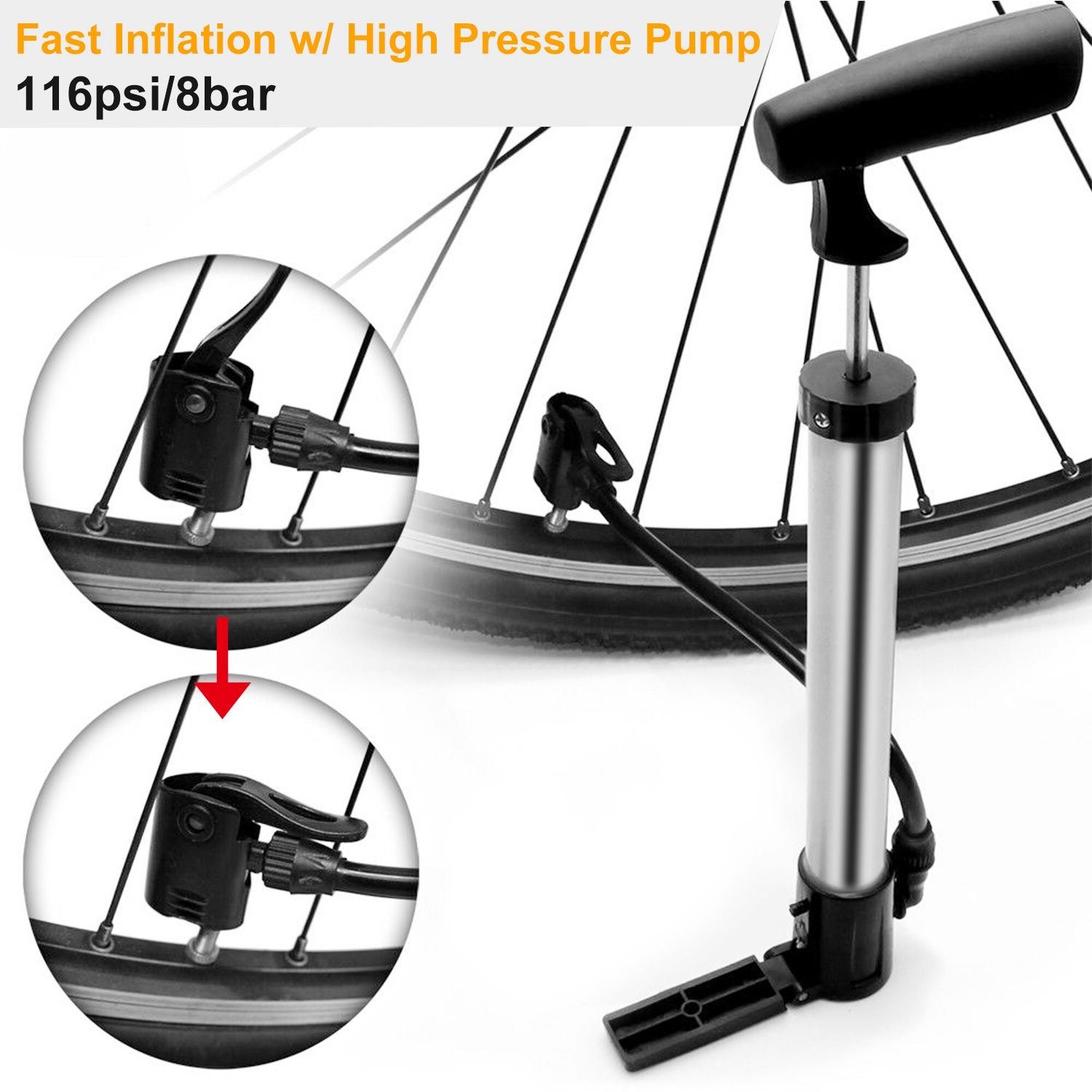 Mini Bike Pump Portable Bicycle Tire Inflator Ball Air Pump w/ Mount Frame For Mountain Road Bike New Era Fashion LLc