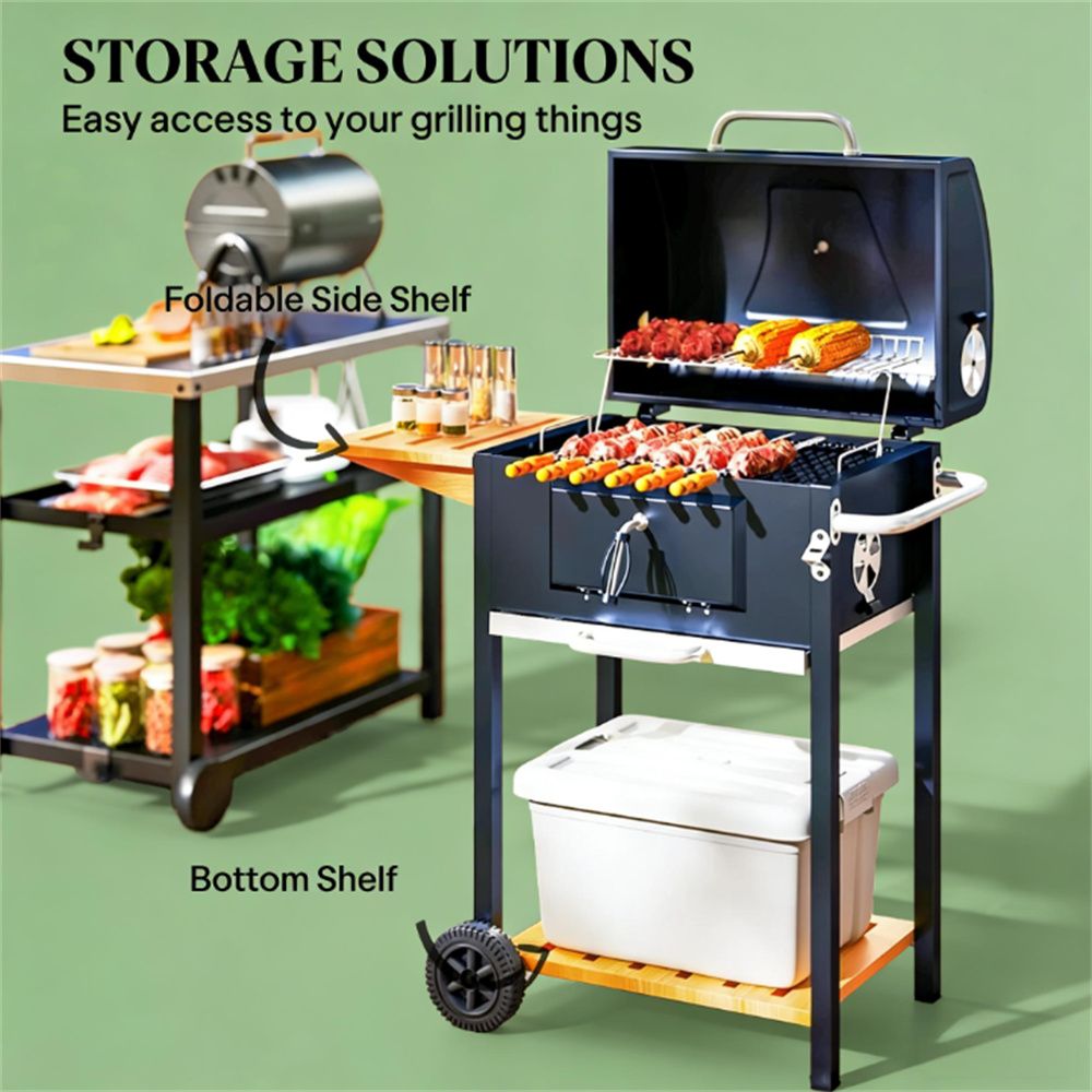 Charcoal barbecue grill, backyard picnic cookware, black New Era Fashion LLc
