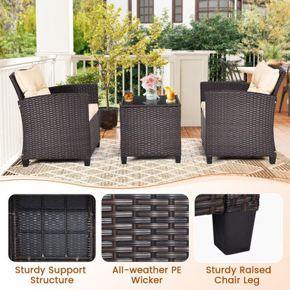 3 Pieces Patio Rattan Furniture Set with 4 Removable Cushions New Era Fashion LLc