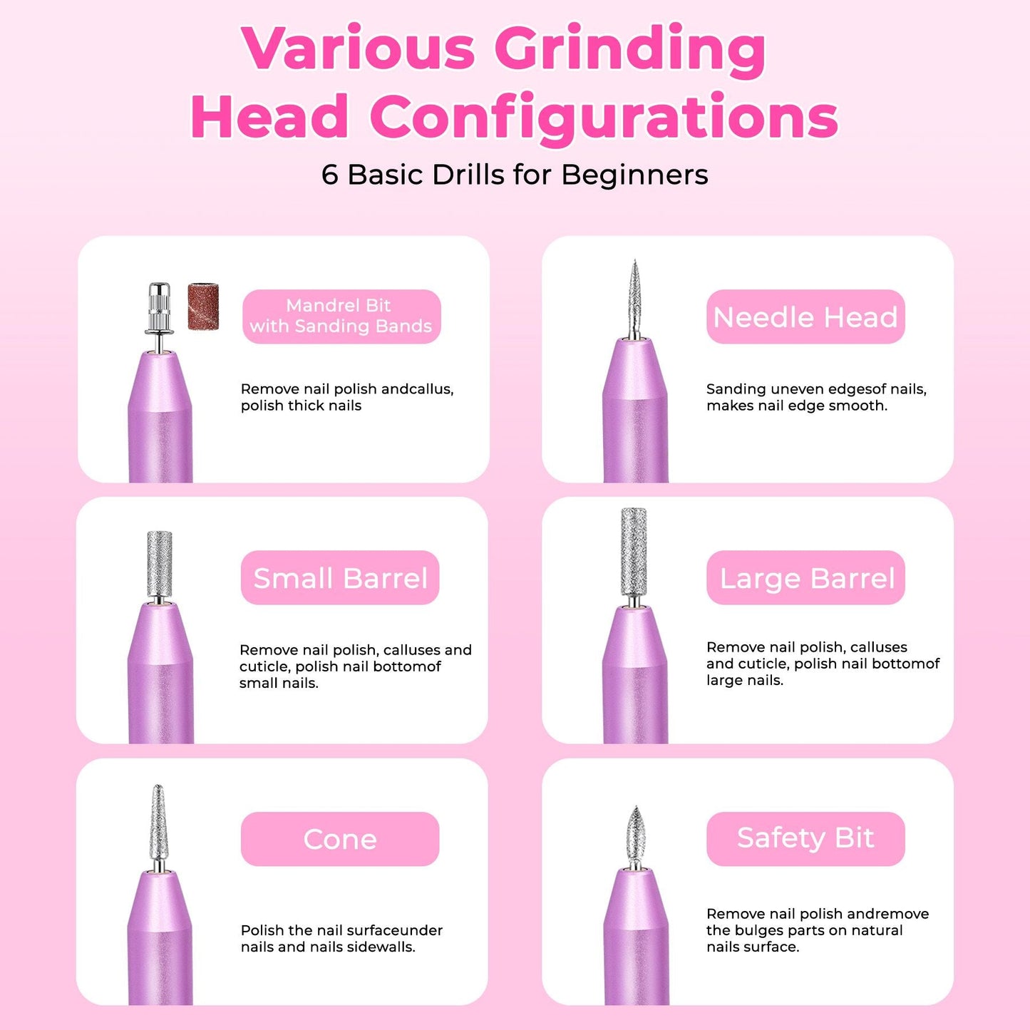 Portable Electric Nail Drill, Professional Nail File Kit for Acrylic, Gel Nails, Manicure Pedicure with Nail Drill Bits Sanding Bands Rose gold New Era Fashion LLc