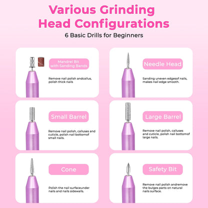 Portable Electric Nail Drill, Professional Nail File Kit for Acrylic, Gel Nails, Manicure Pedicure with Nail Drill Bits Sanding Bands Rose gold New Era Fashion LLc