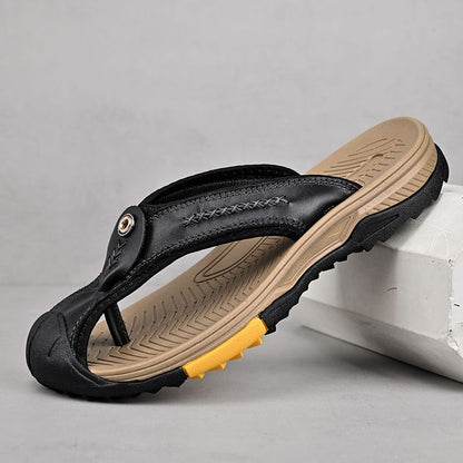 Summer men's new first layer cowhide flip-flops fashion all comfortable men's slippers beach shoes New Era Fashion LLc