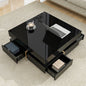 Sleek Black High Gloss Modern Coffee Table with 4 Drawers for Organized Living Rooms, Square Design with Wood Grain Legs, Ideal Cocktail Table 31.5''x31.5'' New Era Fashion LLc