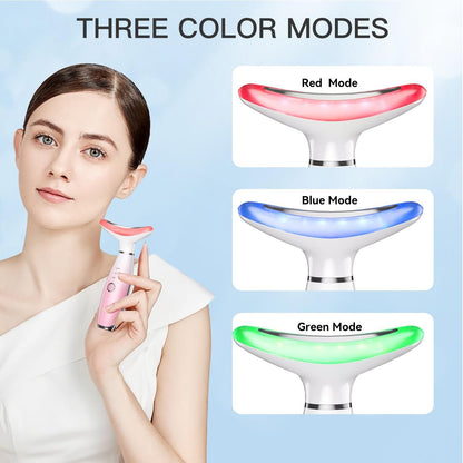 Neck Face Massager, Skin Care Face Massage Tool, 3-in-1 Facial Massager, Face Sculpting Tool with Thermals, Vibration (Pink) New Era Fashion LLc
