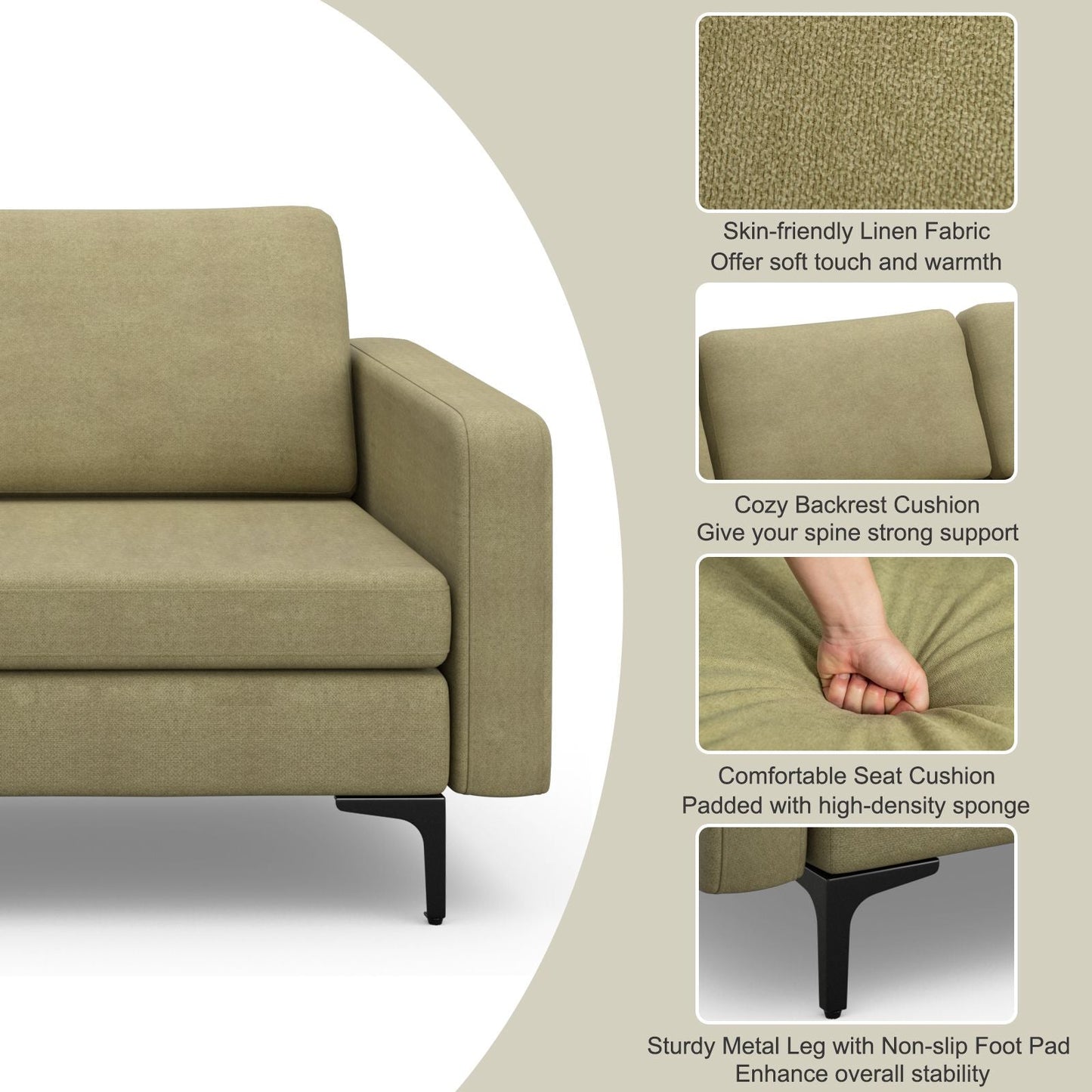 Convertible Sofa Couch with Magazine Pockets 3-Seat with 2 USB Port New Era Fashion LLc
