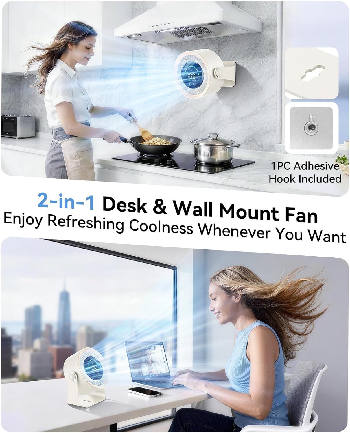 Rechargeable USB Desk Fan for Bedroom, 100 Speeds, 360° Rotation, Wall Mounted Design Small Portable Table Fan with LED Display, Quiet Personal Desktop Cooling Fans for Home Office New Era Fashion LLc