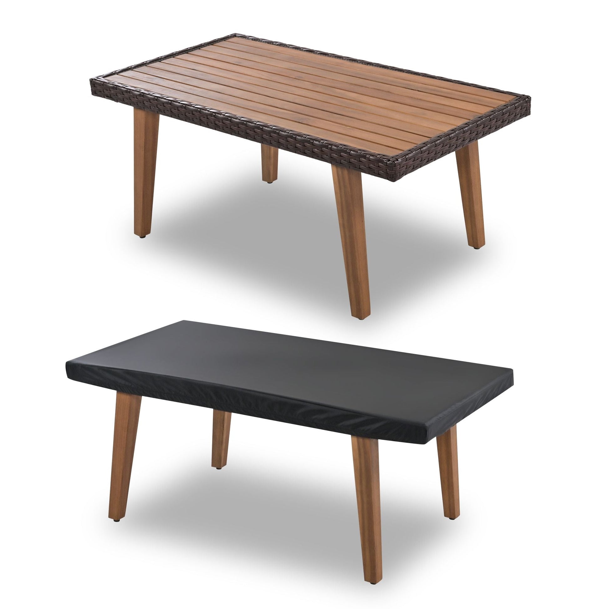 4-Piece Garden Furniture; Patio Seating Set; PE Rattan Outdoor Sofa Set; Wood Table and Legs; Brown and Beige New Era Fashion LLc