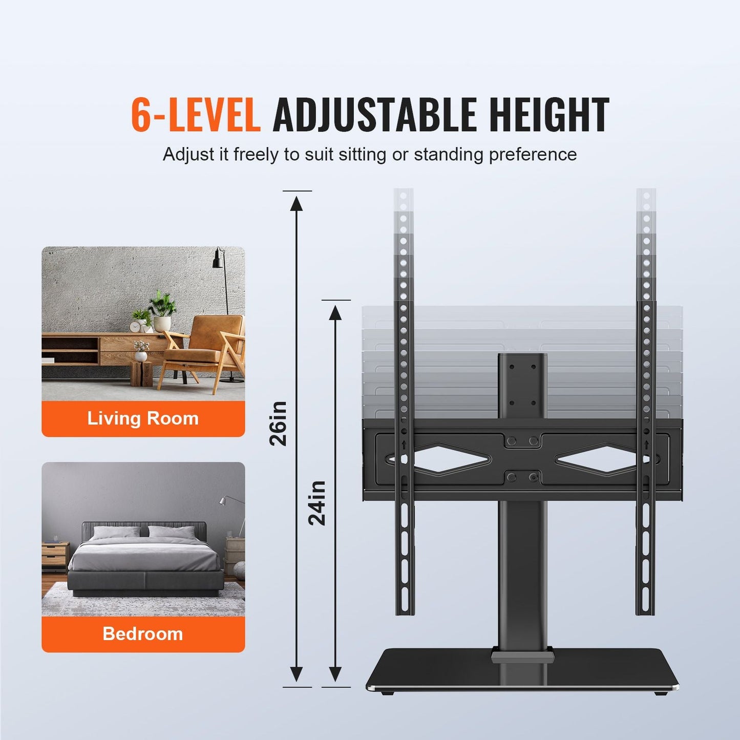 TV Stand Mount, Swivel Universal TV Stand for 32 to 55 inch TVs, Height Adjustable Portable Floor TV Stand with Tempered Glass Base for Bedroom, Living Room New Era Fashion LLc