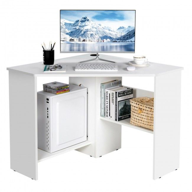 Corner Computer Desk Triangle Writing Workstation with Storage Shelf New Era Fashion LLc