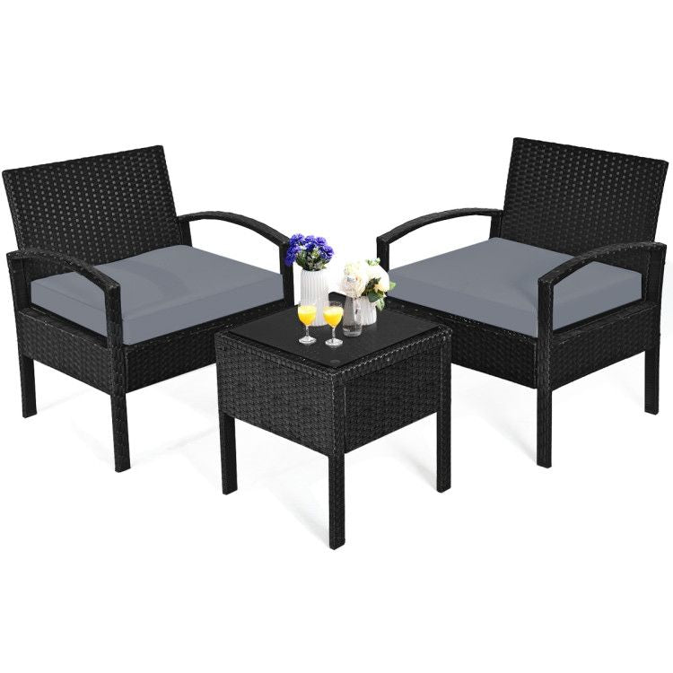 3 Pieces Outdoor Rattan Patio Conversation Set with Seat Cushions New Era Fashion LLc